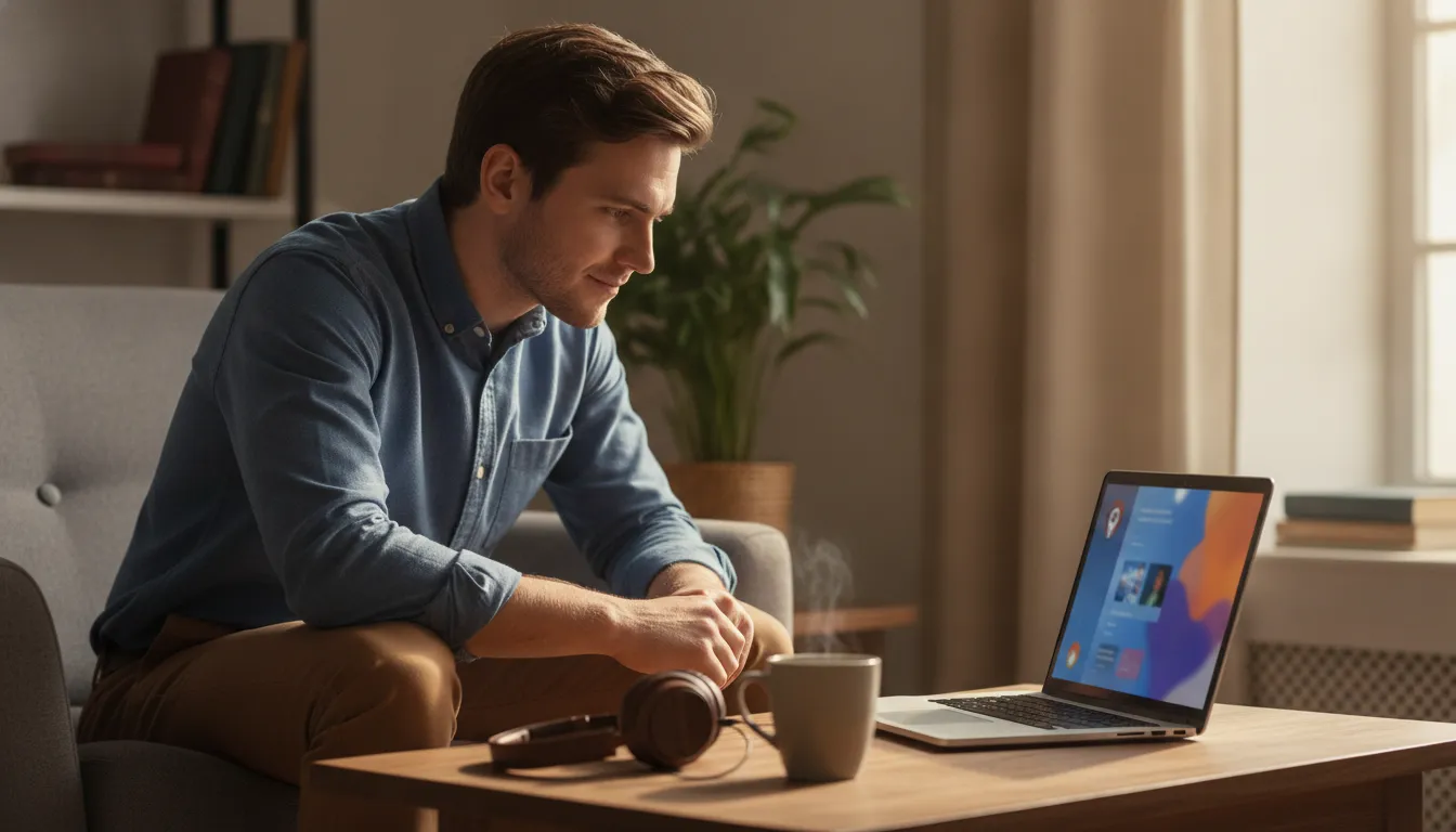 Listener discovering a conservative podcast on a laptop