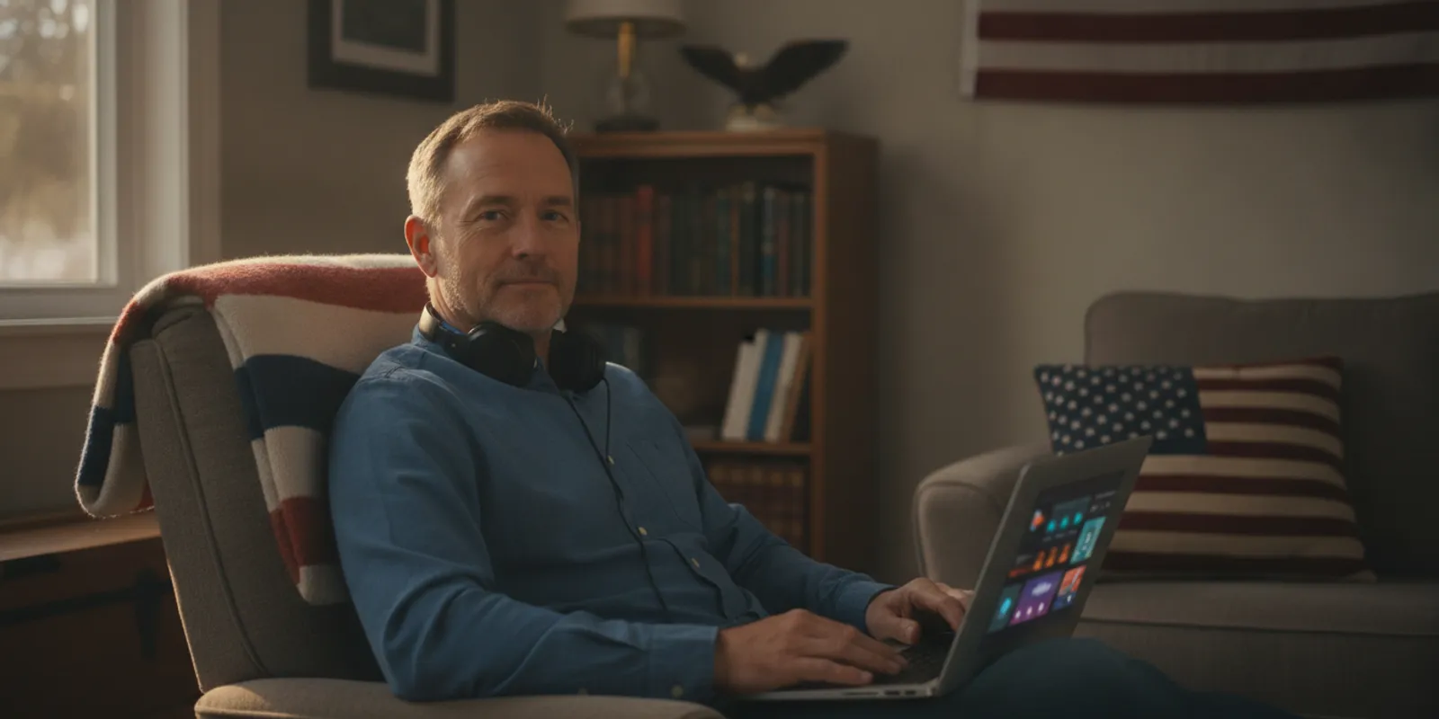 A listener browsing conservative talk shows on a screen at home