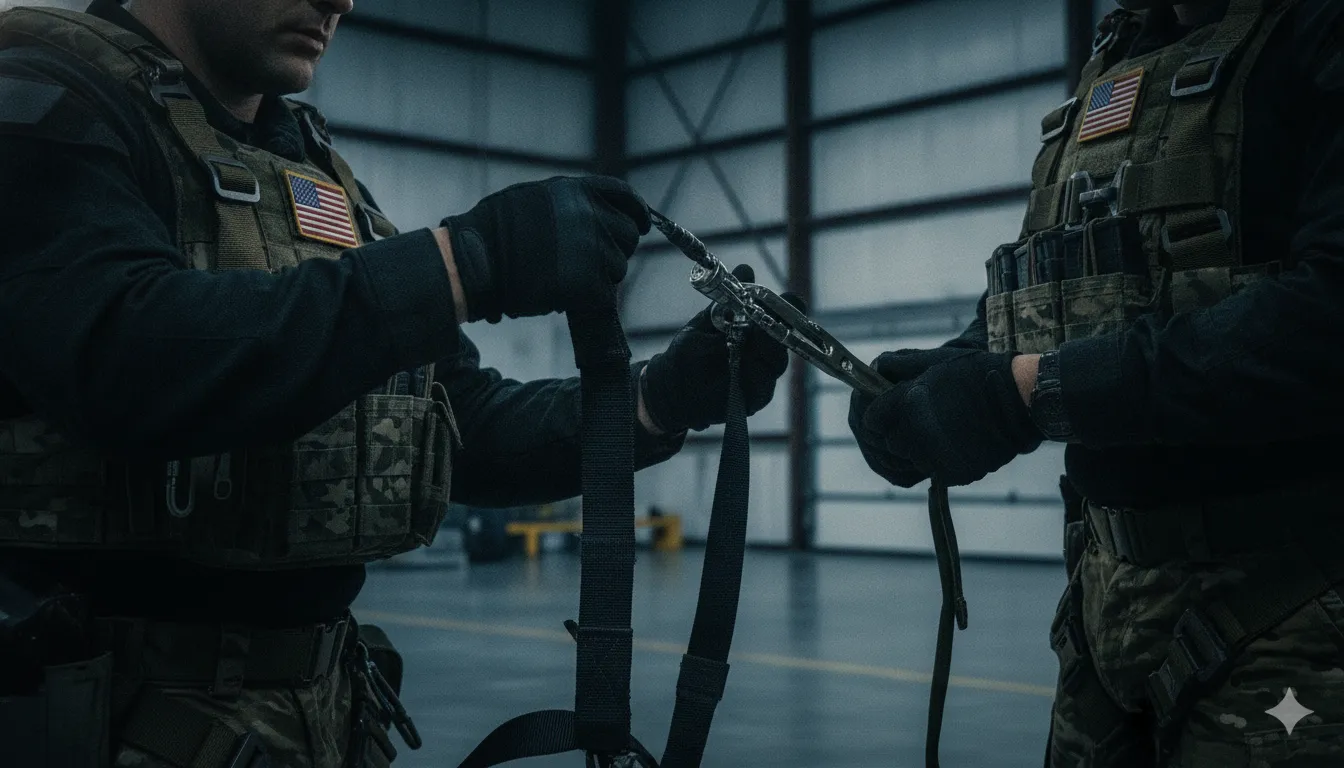 Load rated harness design manufacturer review of webbing, stitching, and hardware interfaces