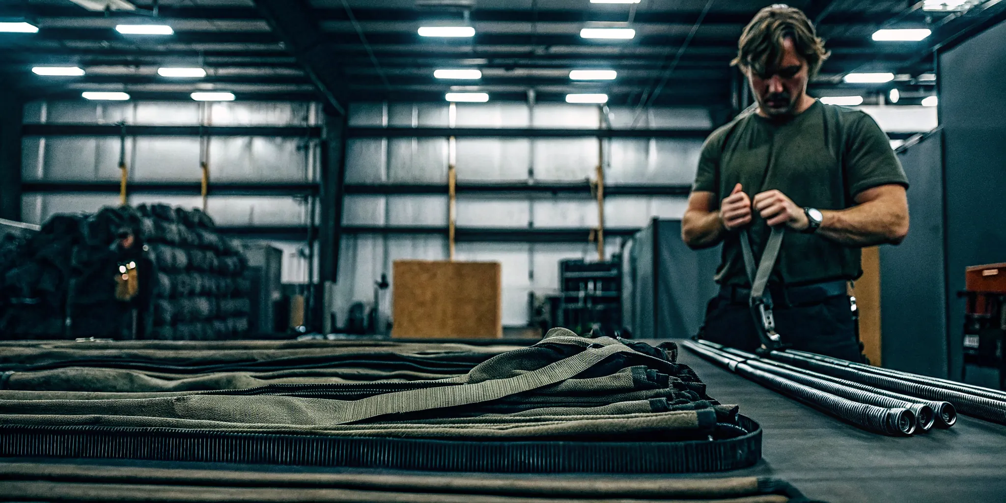 Quality engineer inspecting Berry Amendment compliant tactical gear webbing and rated hardware