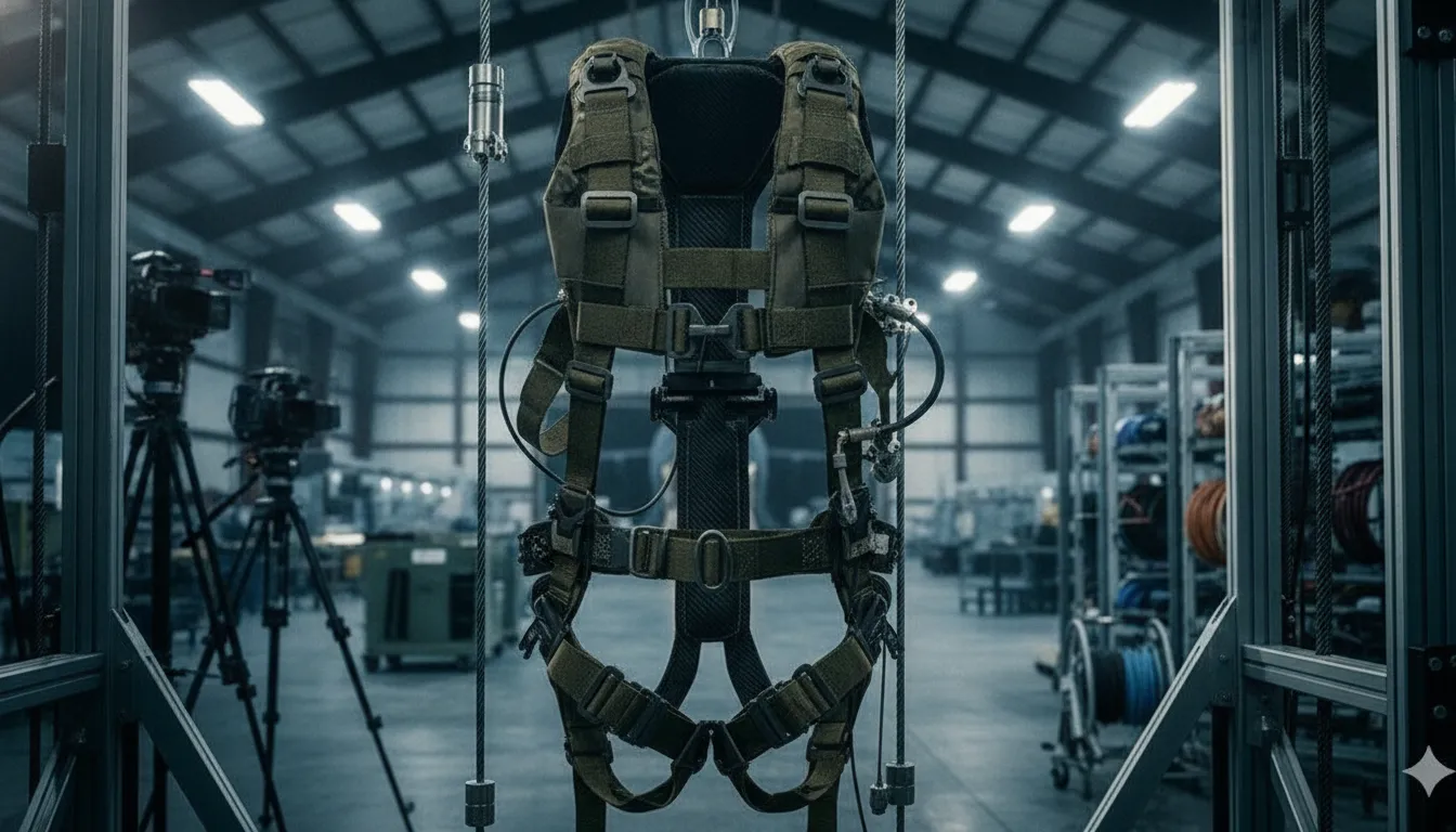 Load rated harness design manufacturer testing a finished harness assembly