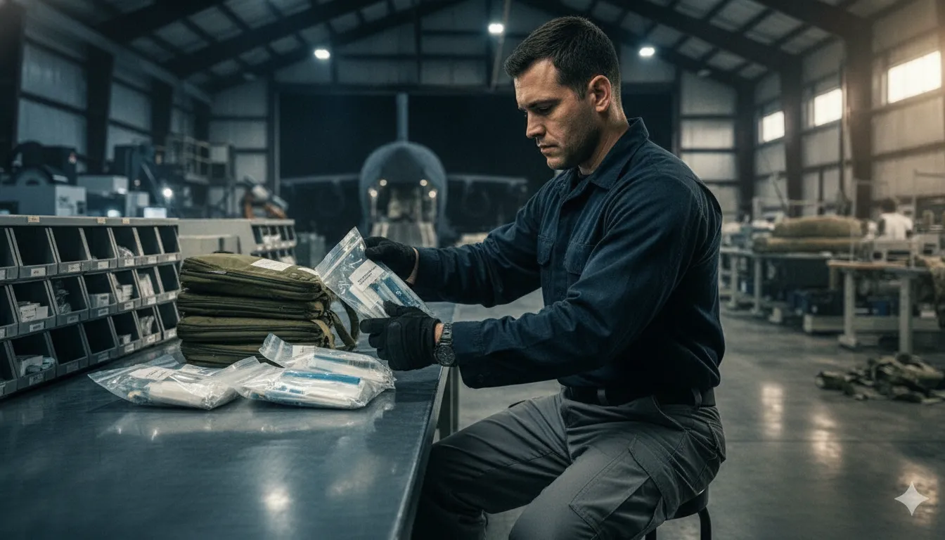 Agency staff checking a first aid kit and recording its readiness status