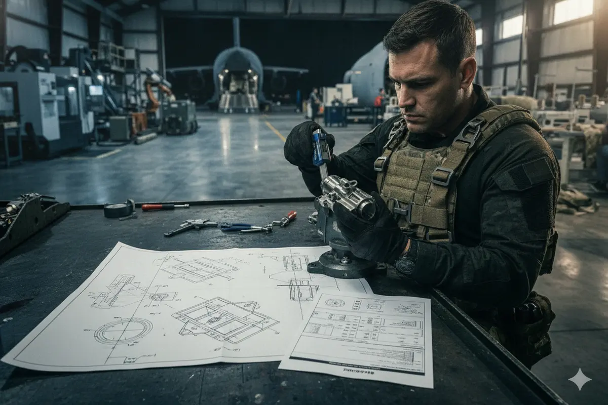 Quality specialist cross-checks a controlled drawing revision against inspection records