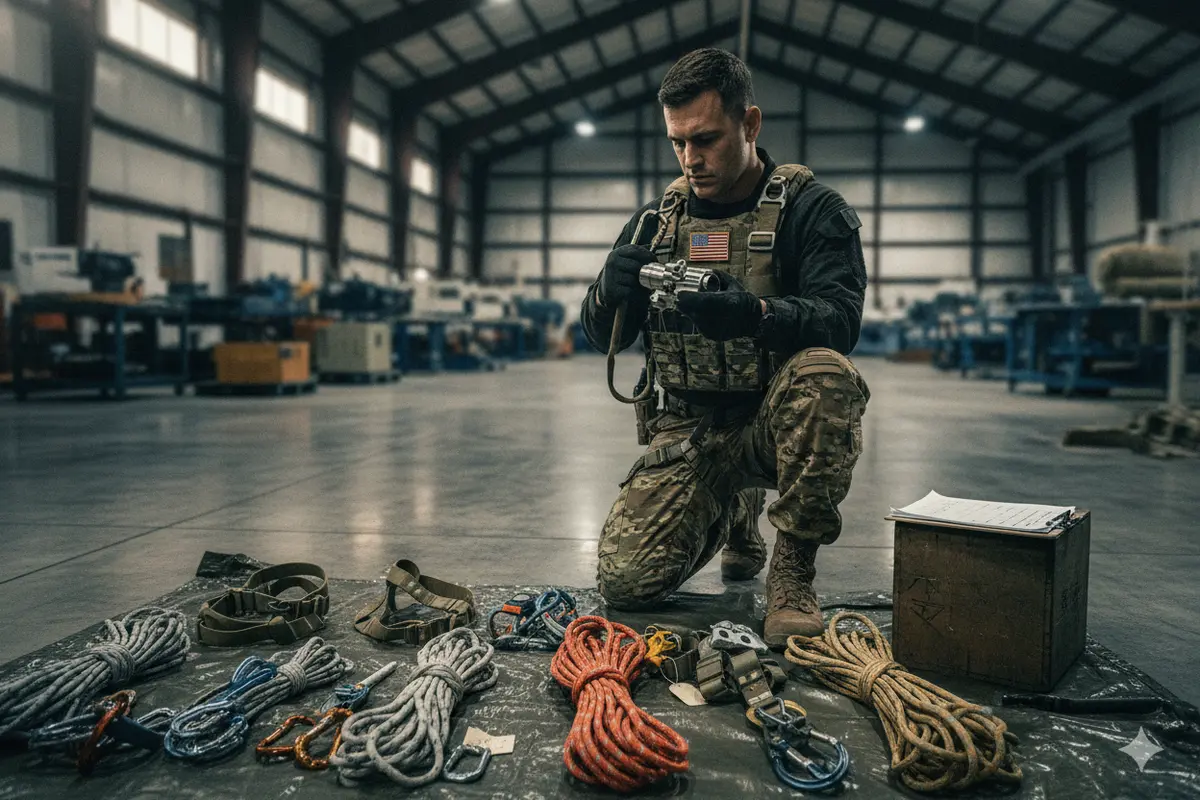 Rescue program manager checks equipment identification against a controlled inventory and inspection record