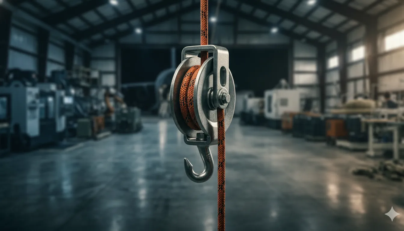 Rescue pulley load path with rope and rated attachment hardware in an engineering setup