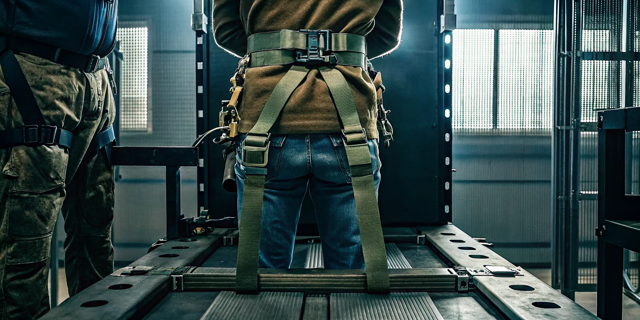 Complete rigger belt assembly secured for controlled load testing