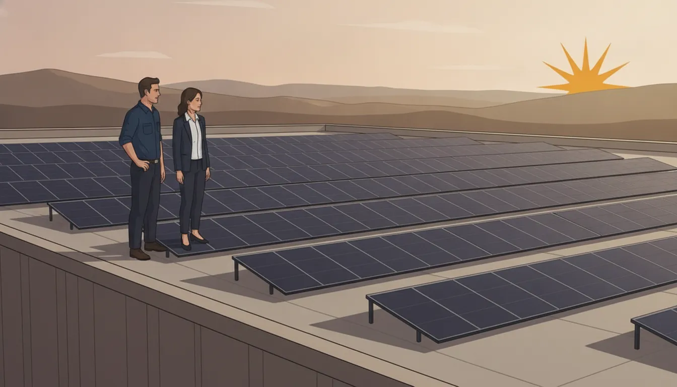 Solar professional reviewing a Central California commercial solar site with a business owner
