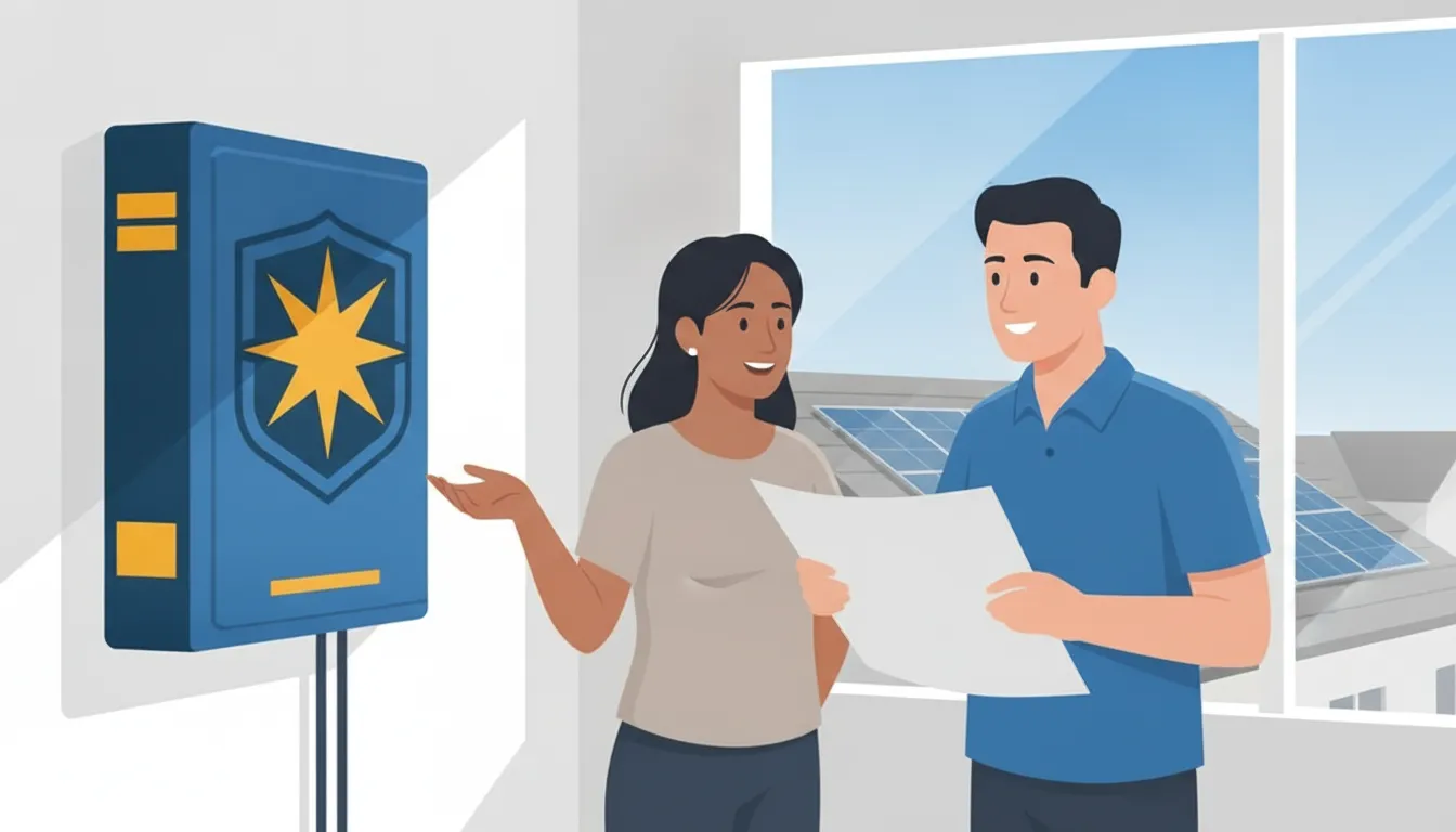 Homeowner reviewing a solar and Powerwall system with an installer