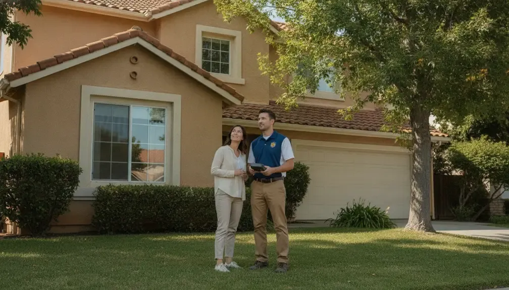 Solar professional reviewing a California home's roof during the solar panel installation process