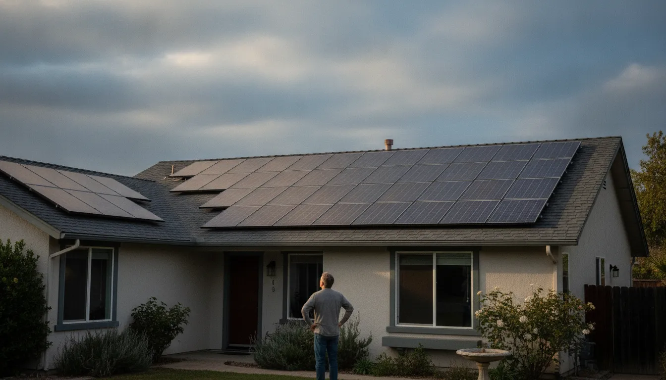 Solar panels on a California home under changing cloud cover