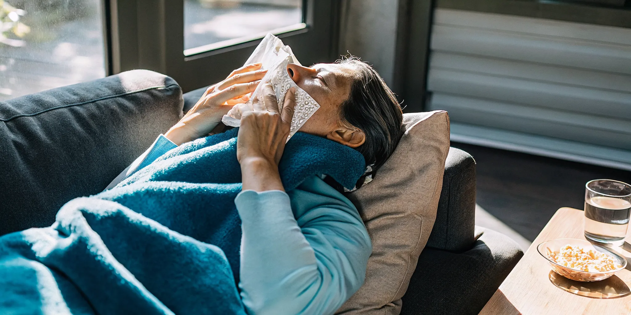 Patient following tooth extraction aftercare instructions at home with a cold pack and soft foods