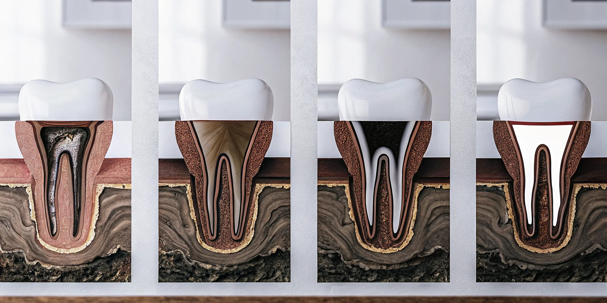 Illustration of tooth extraction healing stages from blood clot formation through gum repair
