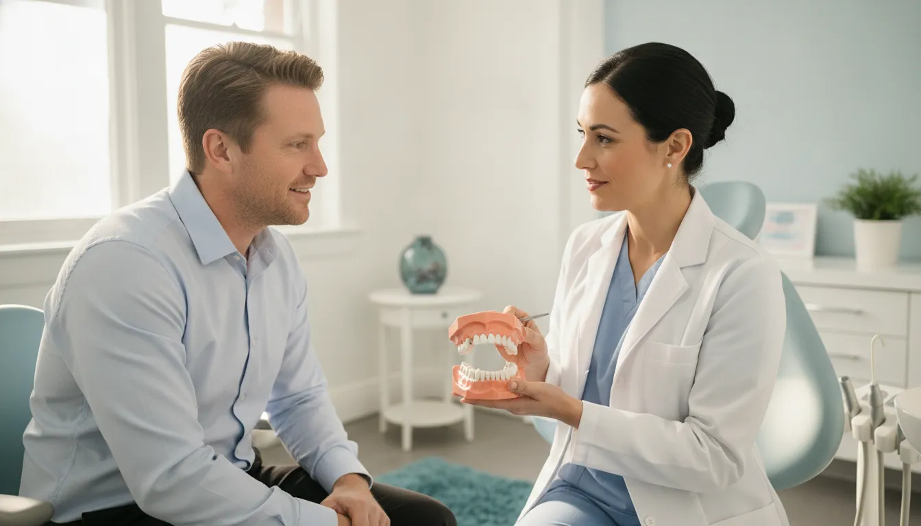 Dentist discussing immediate dentures after tooth extraction in West Melbourne, Florida