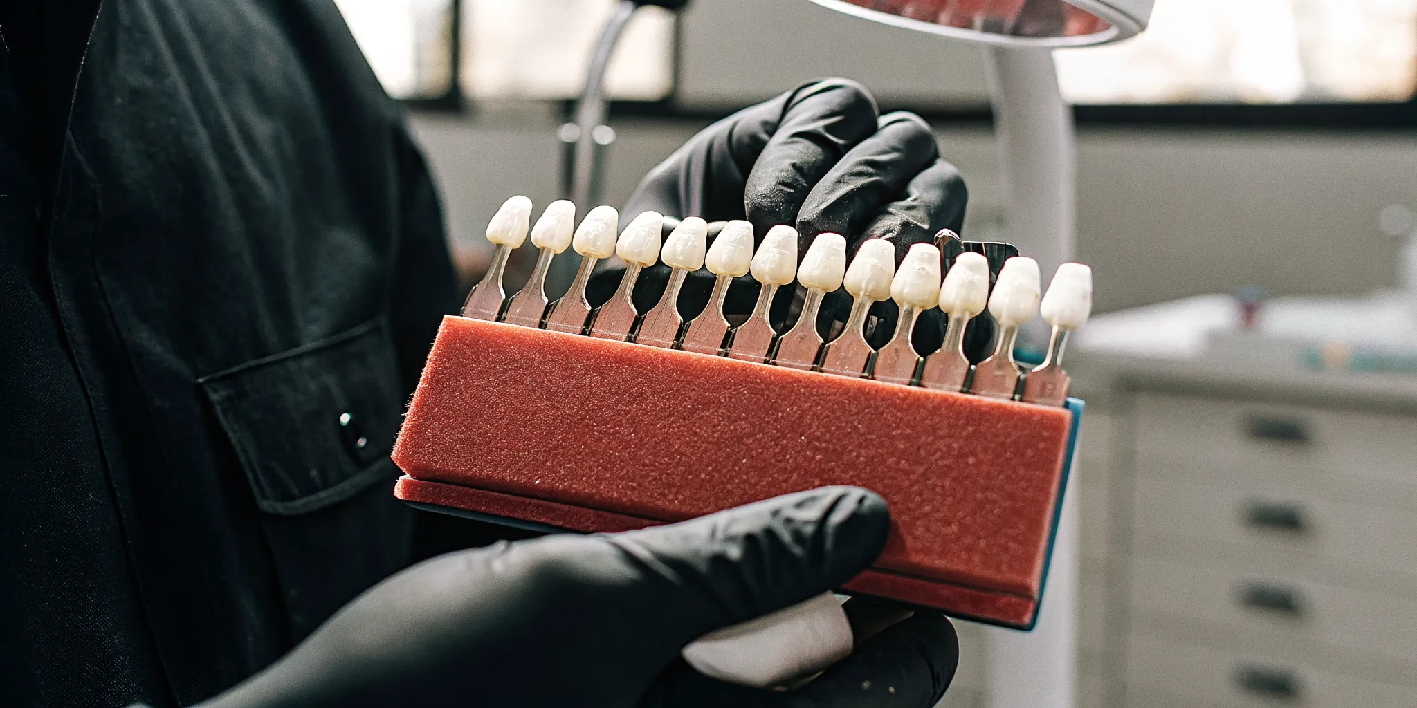 Close-up dental examination with professional instruments in a clean, modern dental operatory