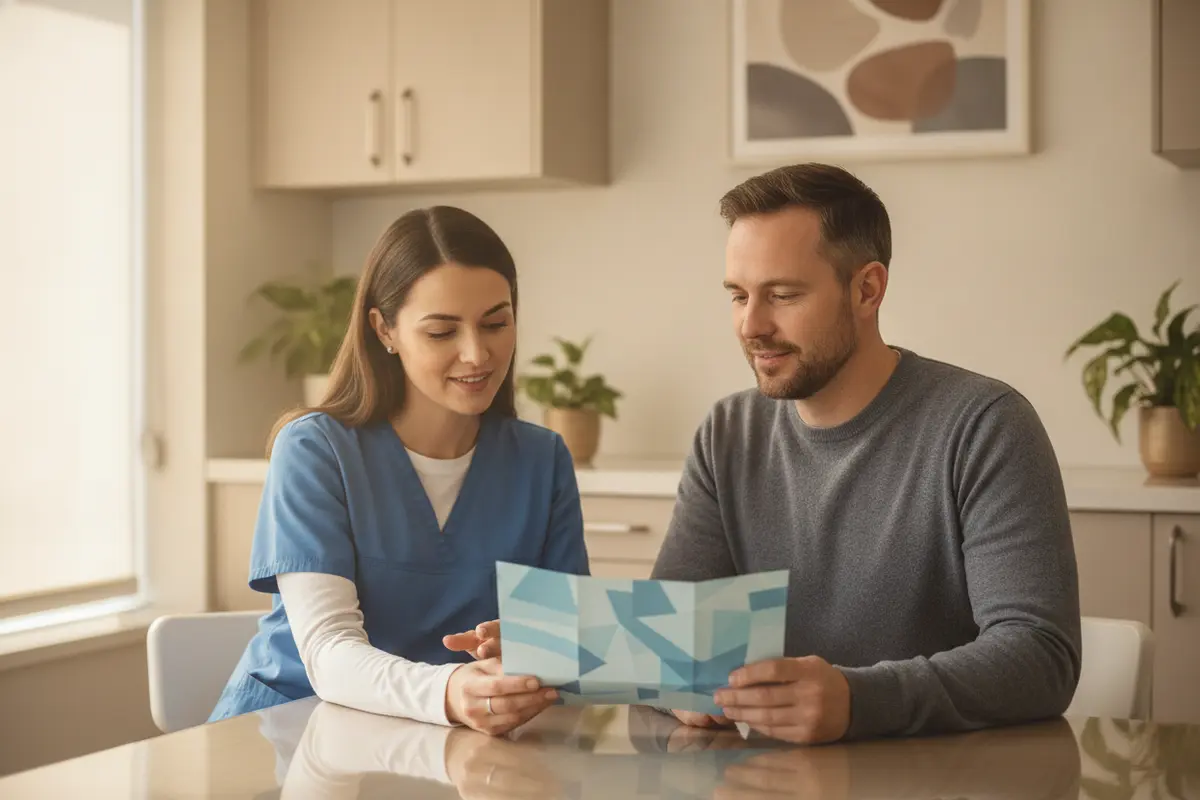 Patient and dentist reviewing dental insurance information at a consultation