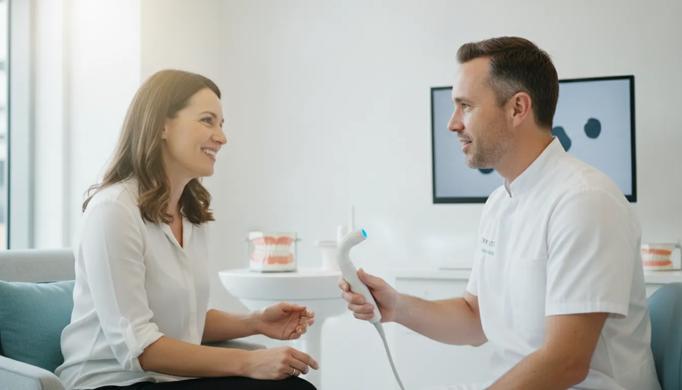 Smile makeover cost consultation with a West Melbourne dentist and adult patient