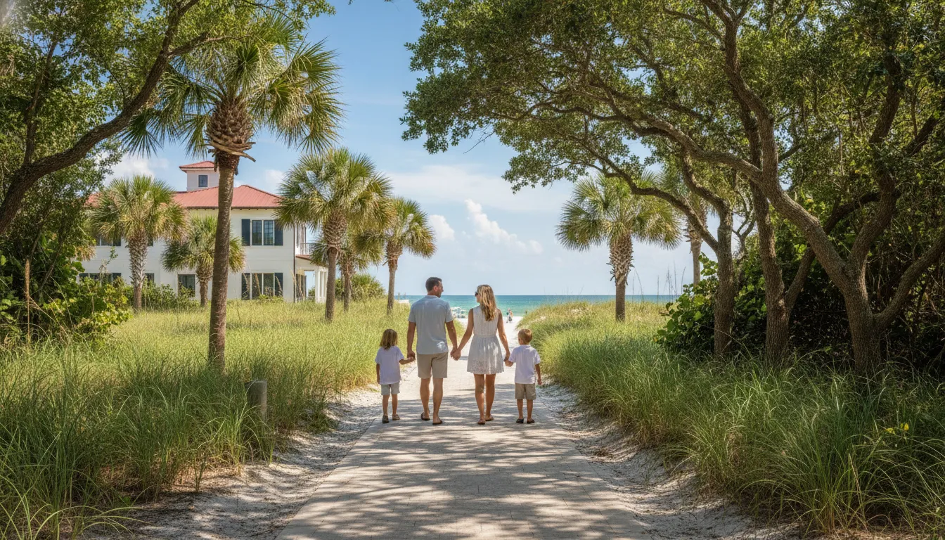 Rosemary Beach boardwalk leading toward the Gulf shoreline