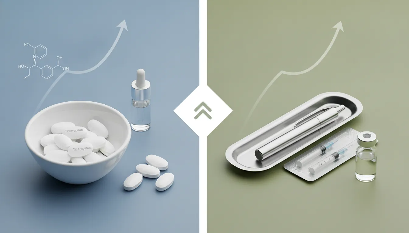 Tirzepatide pills and injection pens compared for weight loss.