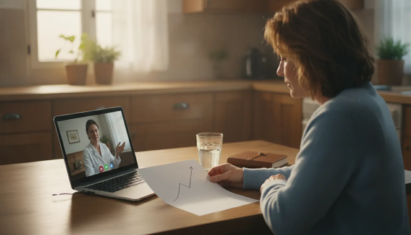 Adult and clinician reviewing a weight trend while planning for weight regain after stopping semaglutide