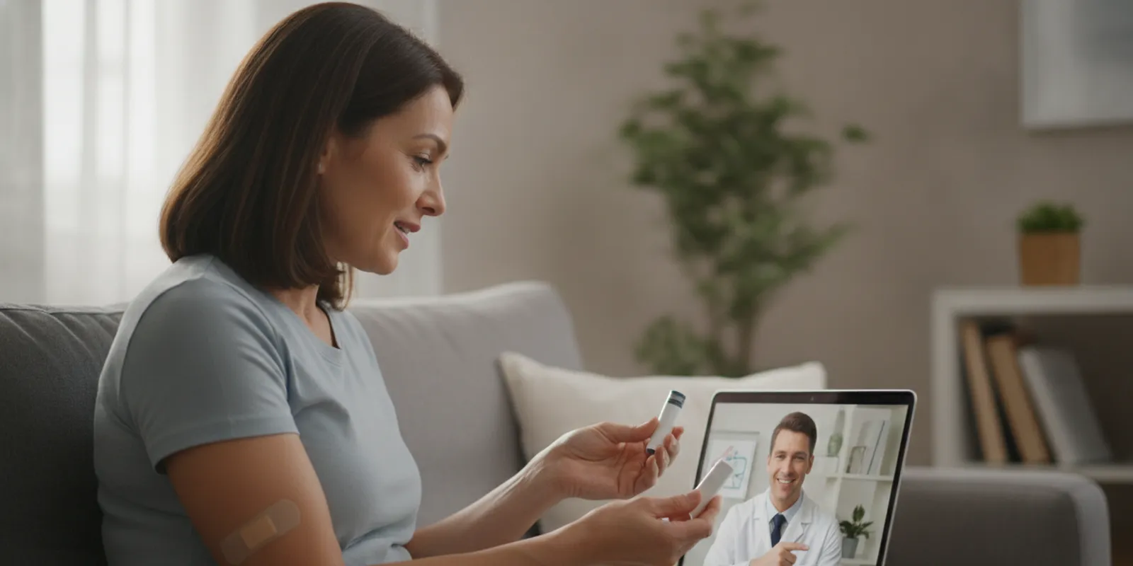 Patient discussing an injection medication with a clinician during a telehealth visit