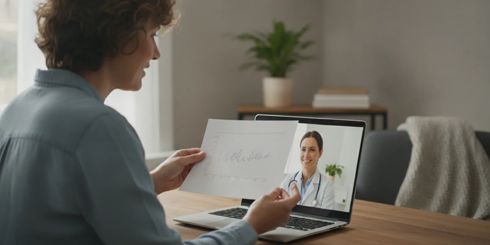 A patient discussing a weight trend and medication questions with a clinician during a telehealth visit