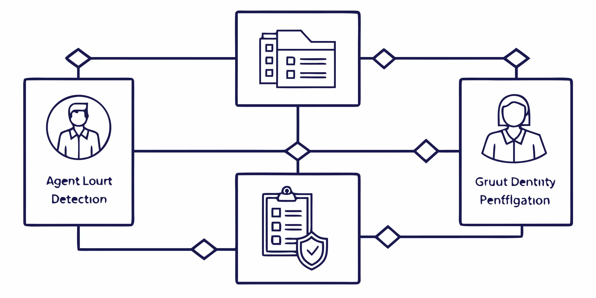 Diagram of the Know Your Agent (KYA) framework showing the four stages: agent detection, identity verification, permission authorization, and audit trail logging