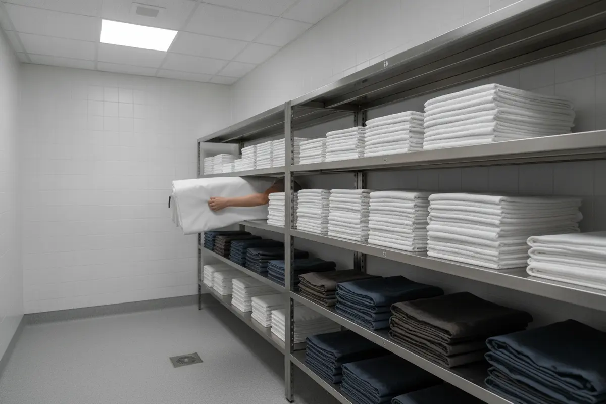 Clean removal cot cover being stored separately from used items