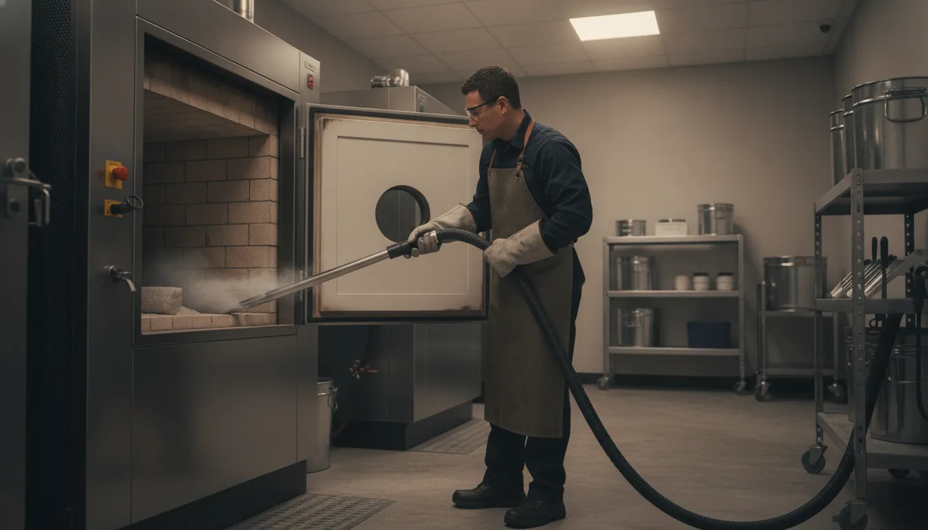 High-temperature vacuum equipment for crematory remains recovery