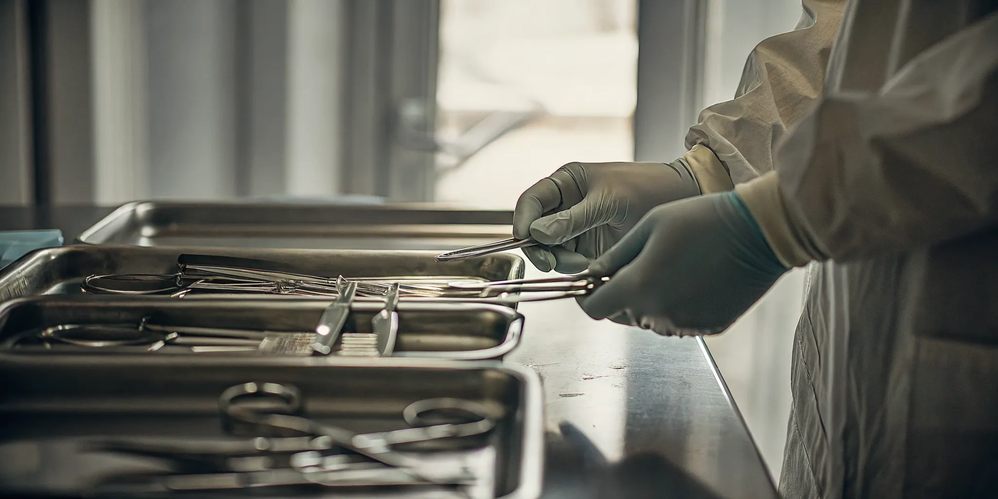 Funeral home disinfectants and instrument cleaning solution in a professional preparation room