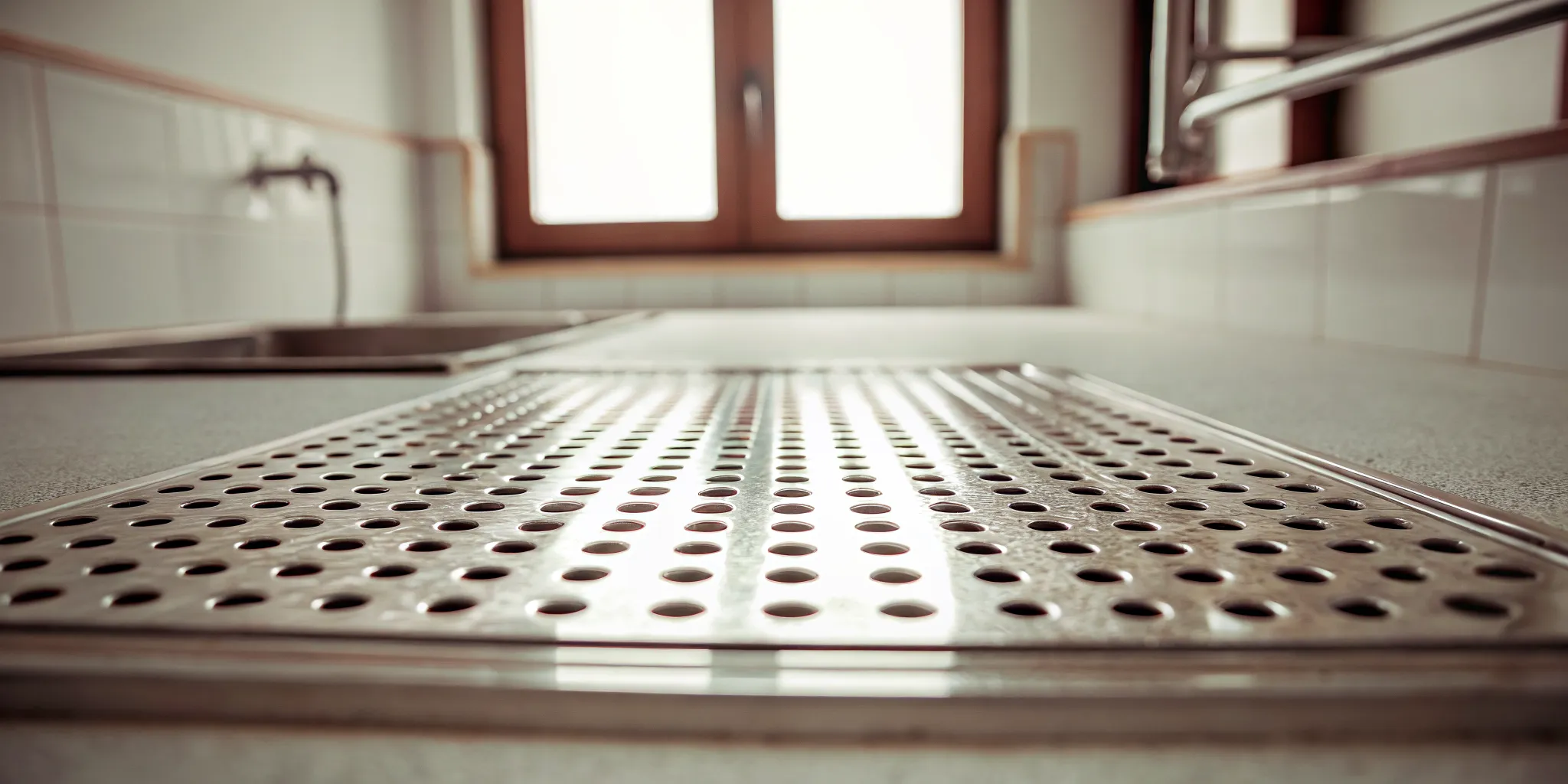 Perforated stainless steel embalming table washing surface and drain