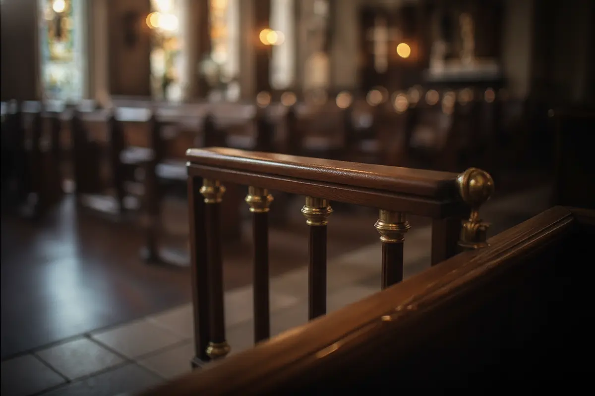 Prayer rail contact area and base viewed in a chapel