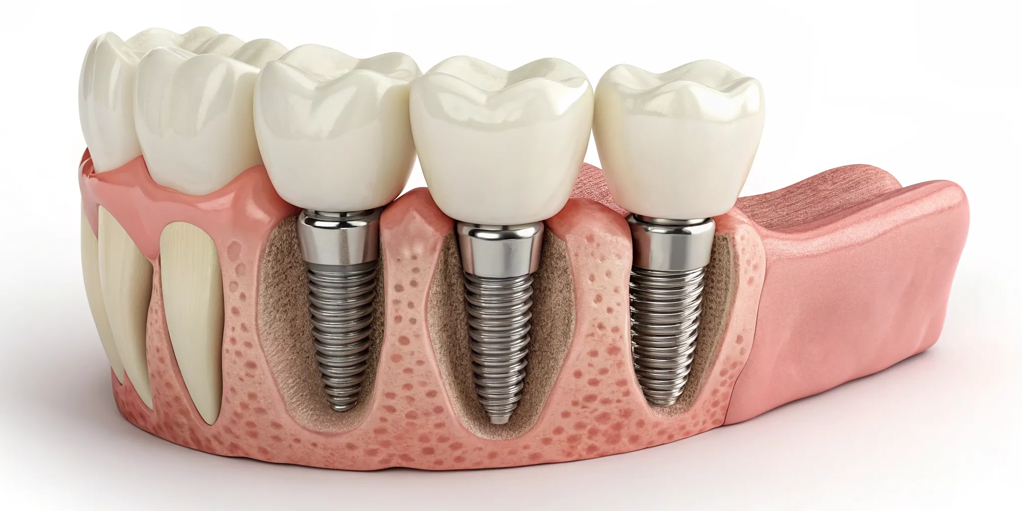 Comparison of a dental implant vs a 3 unit bridge for replacing a tooth.