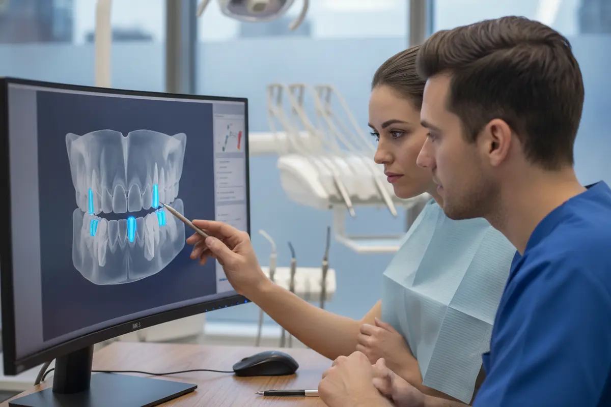 A clinician reviewing a digital scan during implant treatment planning