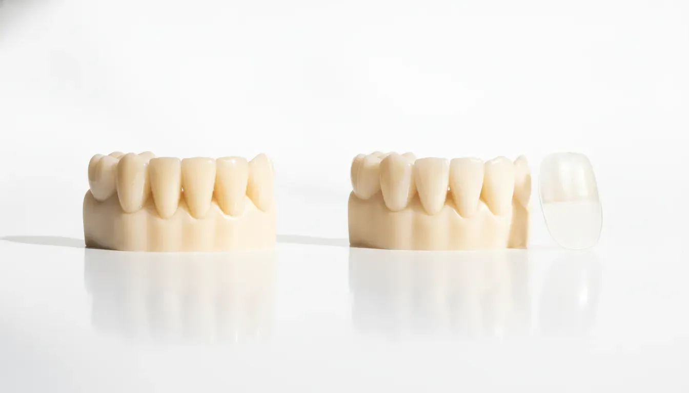 Composite and porcelain veneer materials on dental models