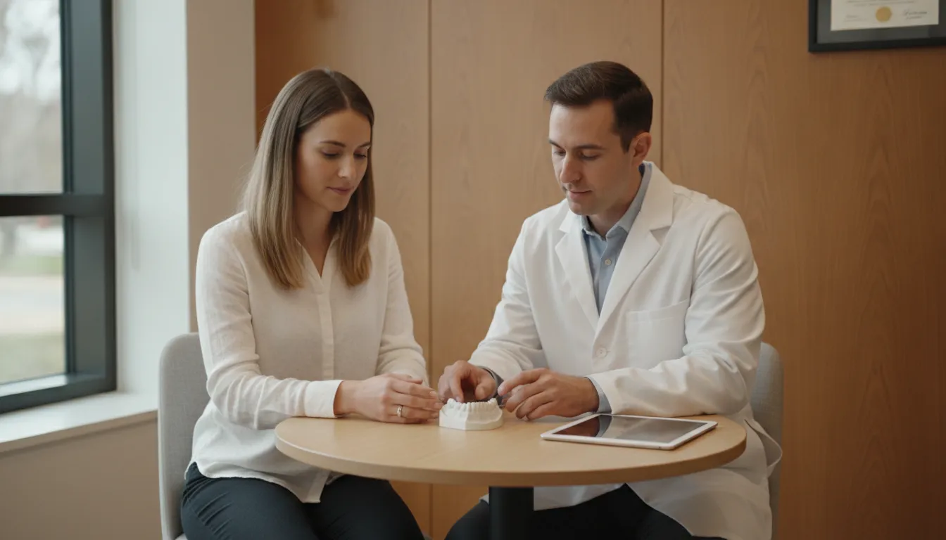 Clinician and patient reviewing a dental model during a teeth in a day consultation