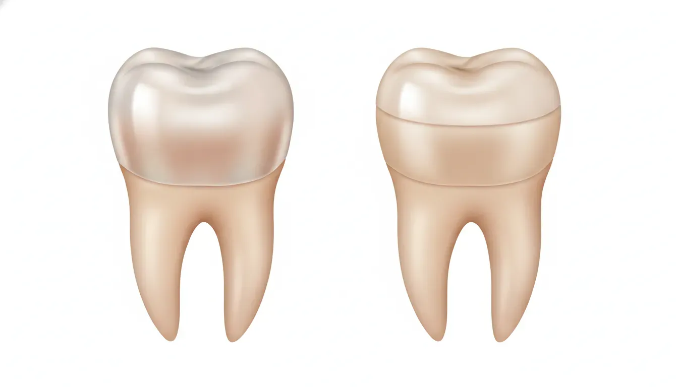 Dental veneer shells shown on front tooth models
