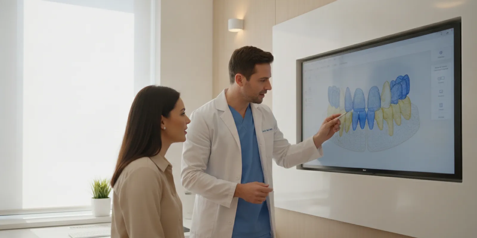 Dental professional reviewing a full-arch implant treatment plan with a patient