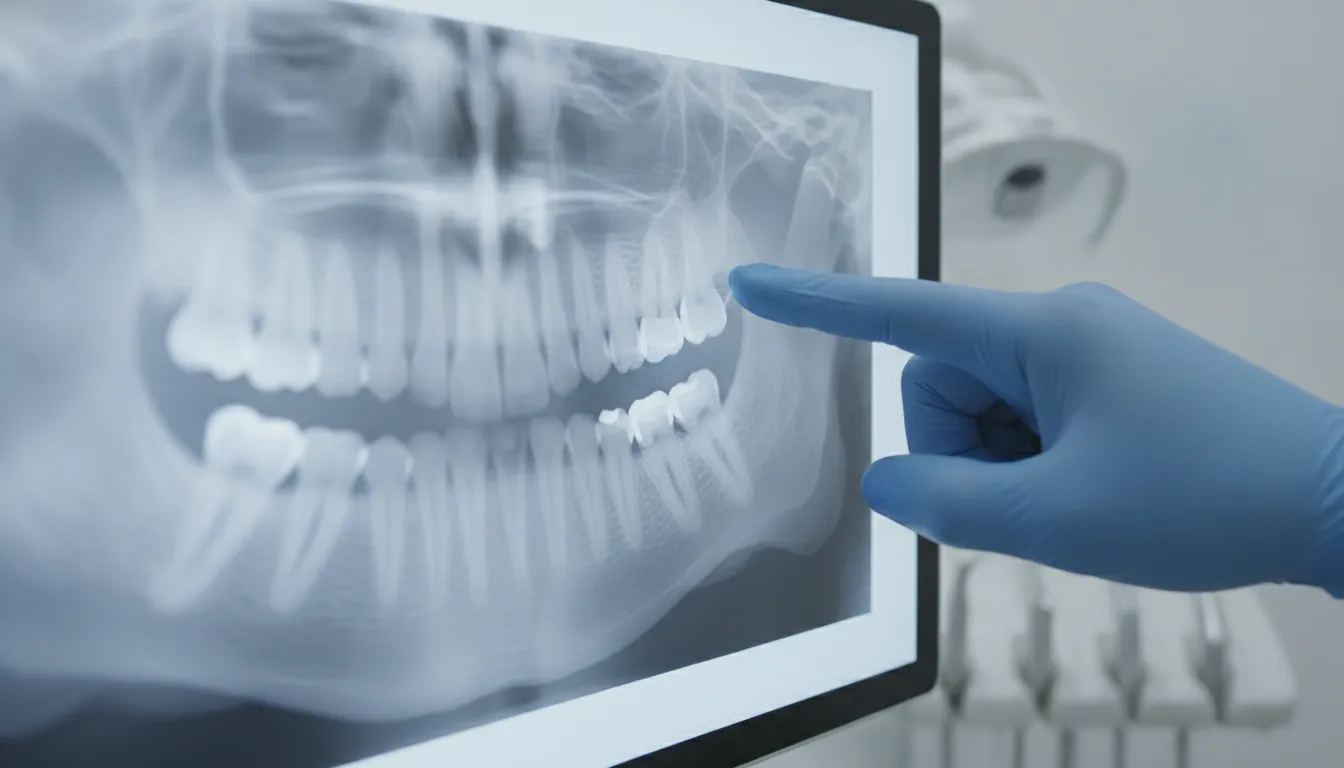 Dental X-ray showing implant placement in the jawbone