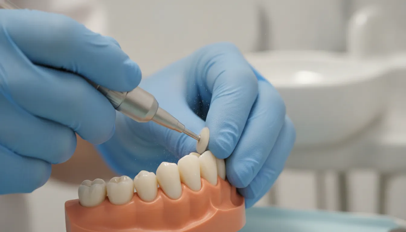 Dental hygiene tools arranged beside a clean sink