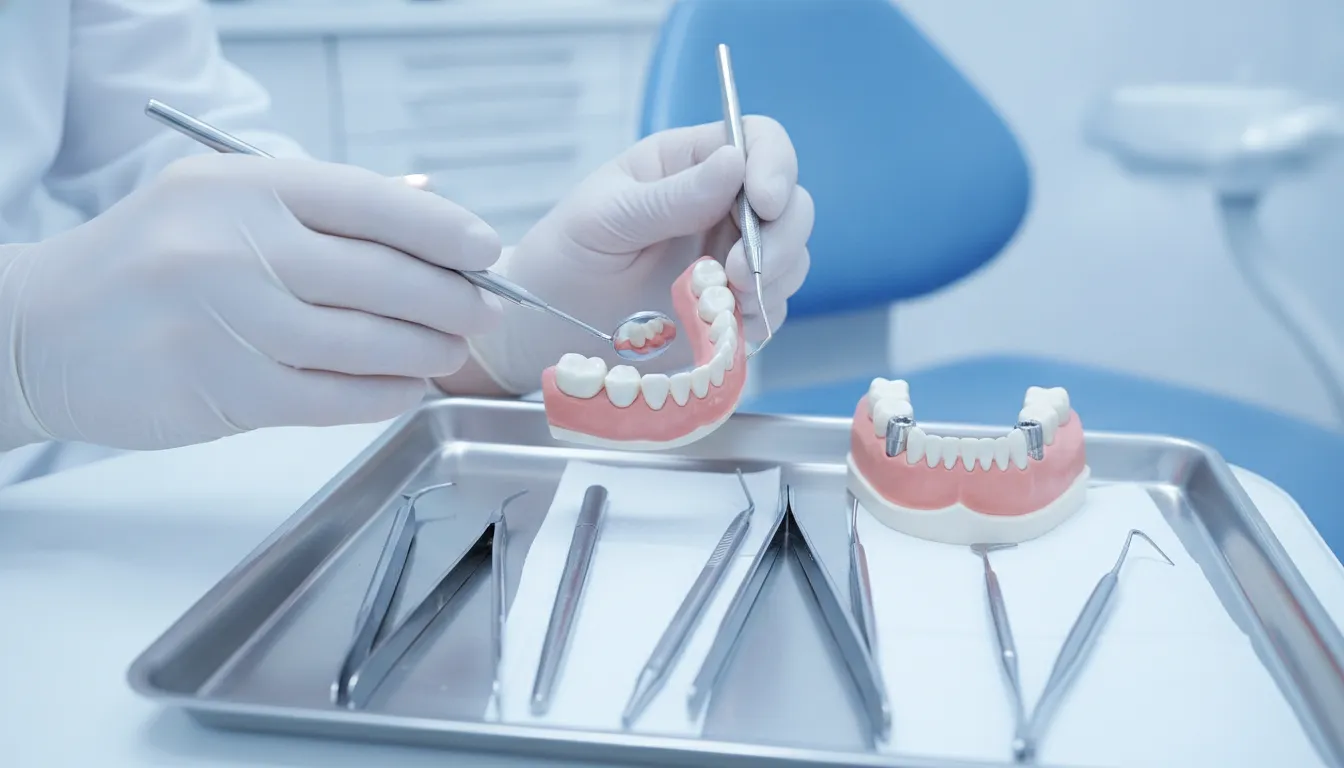 Dental model illustrating a removable implant-supported denture