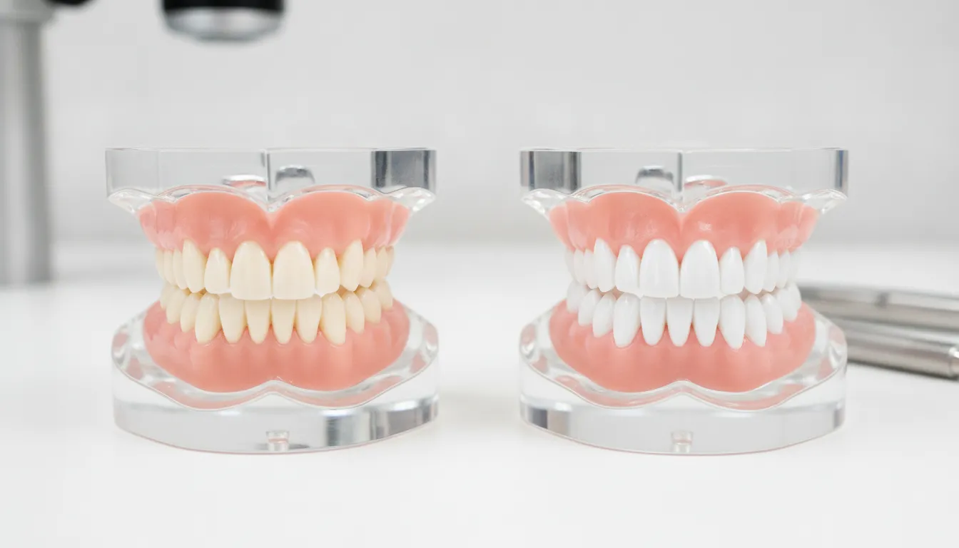 Comparison of a natural smile and a porcelain veneer smile