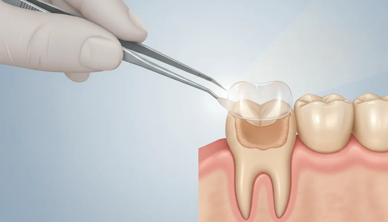 Illustration of porcelain veneer placement on a tooth