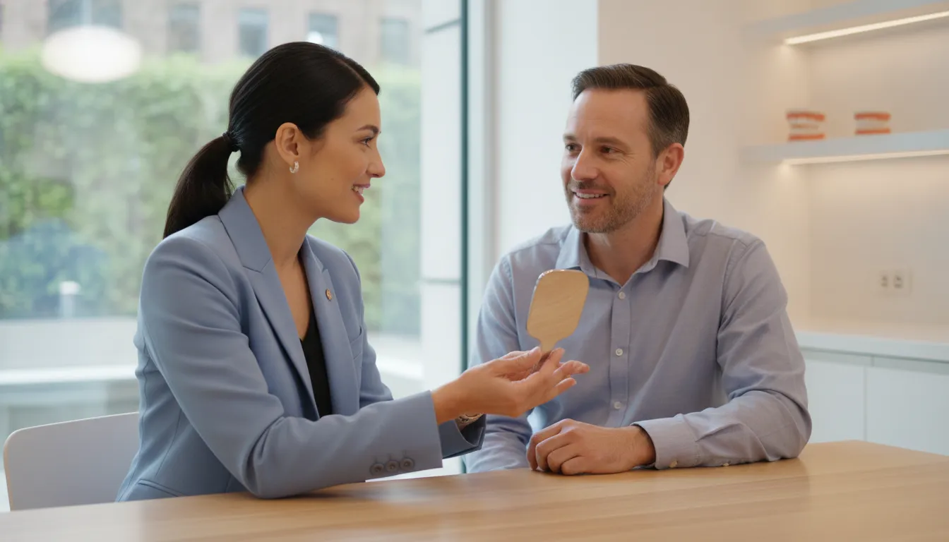 Dentist and patient discussing smile design goals during a cosmetic consultation