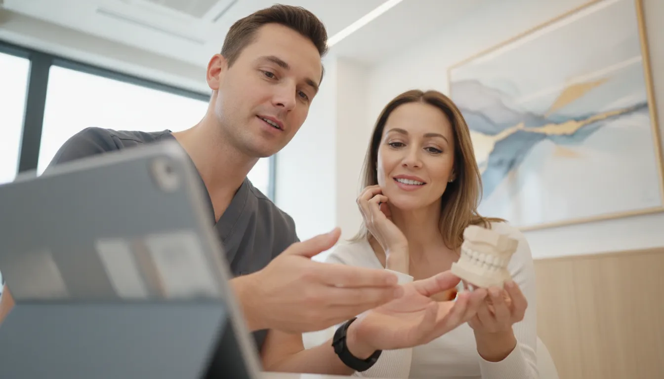 Patient and clinician discussing a natural-looking smile plan