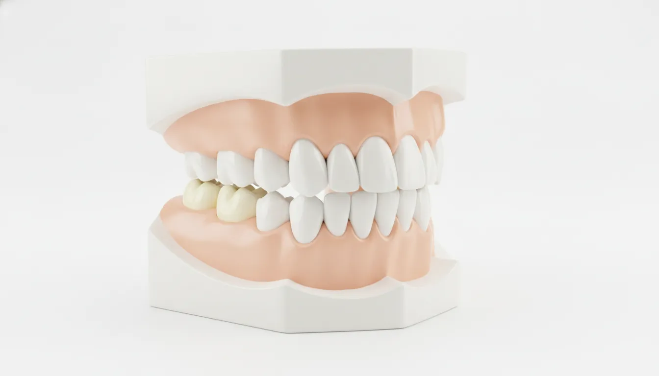Removable cosmetic cover shown over a dental model to illustrate snap-on veneer fit