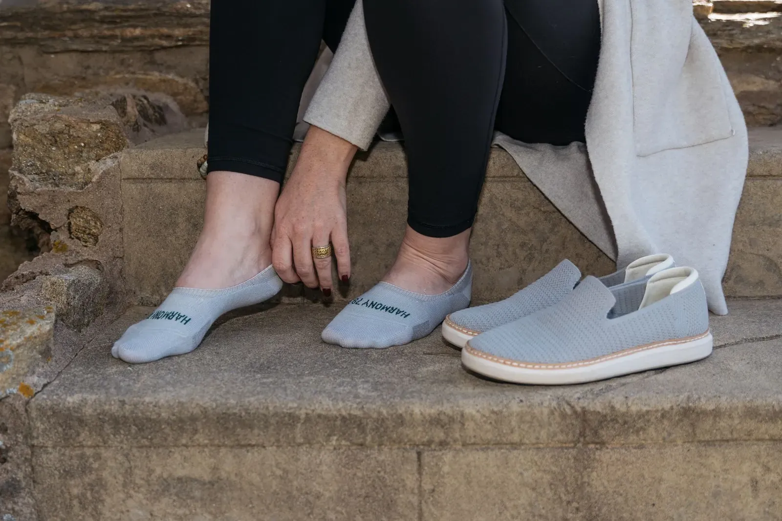 Harmony 783 grounding shoes and conductive socks ready for outdoor wear