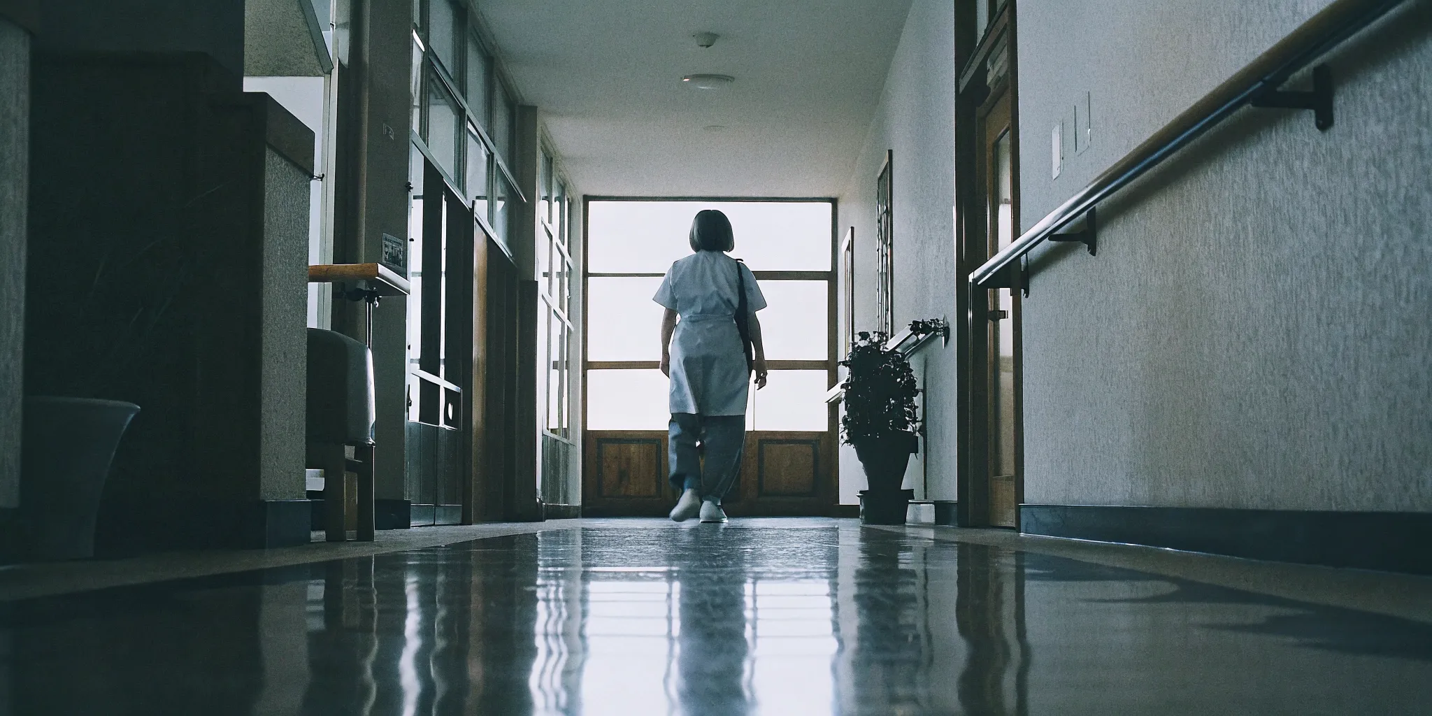 Nurse wearing Harmony 783 grounding shoes walking through a hospital corridor
