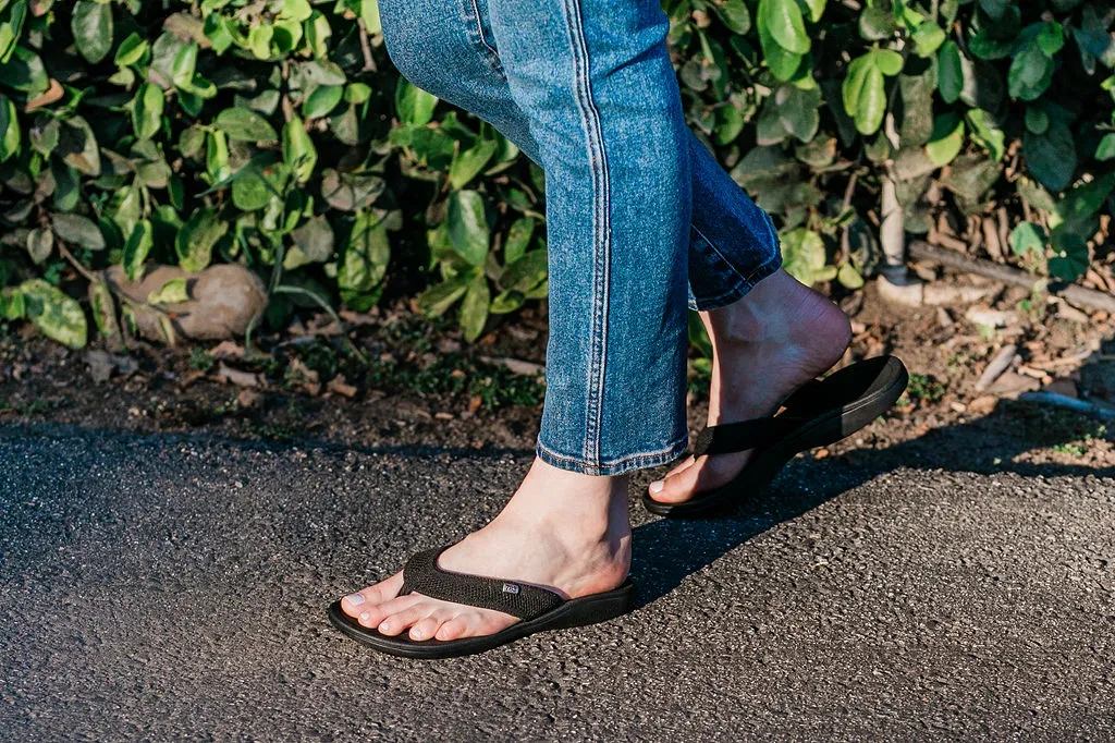 Tatum black knit sandal from Harmony 783 styled for a business-casual outfit