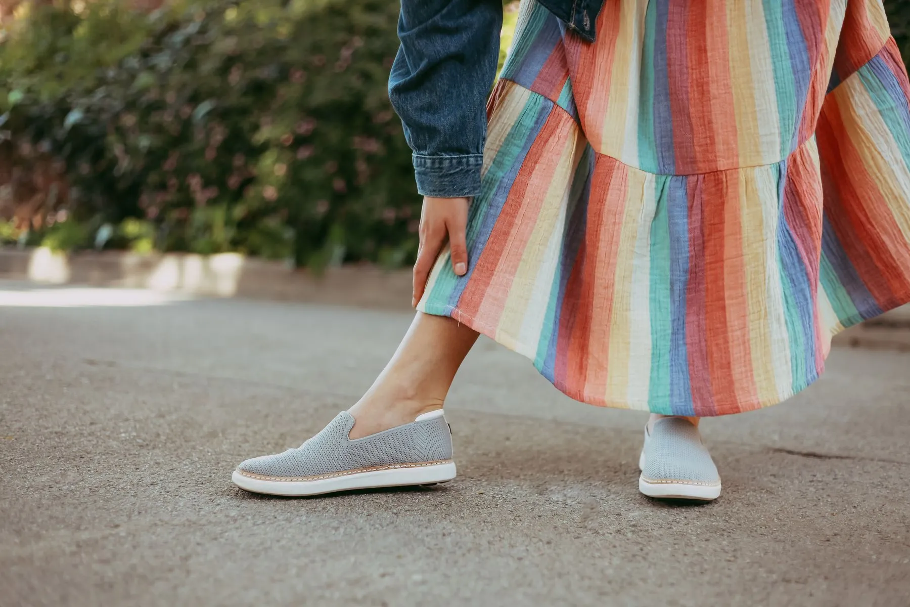 Person wearing comfortable Harmony 783 grounding shoes during an outdoor walk