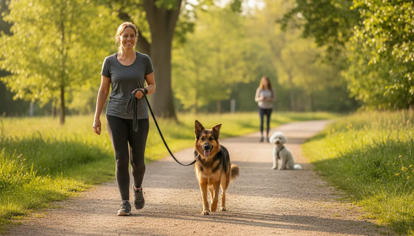 How to stop leash aggression in dogs with a handler practicing distance